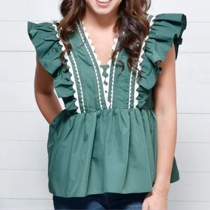 🩶SOLD🩶Entro | NWT - Ruffle Peplum Top - Size S - Deep Green